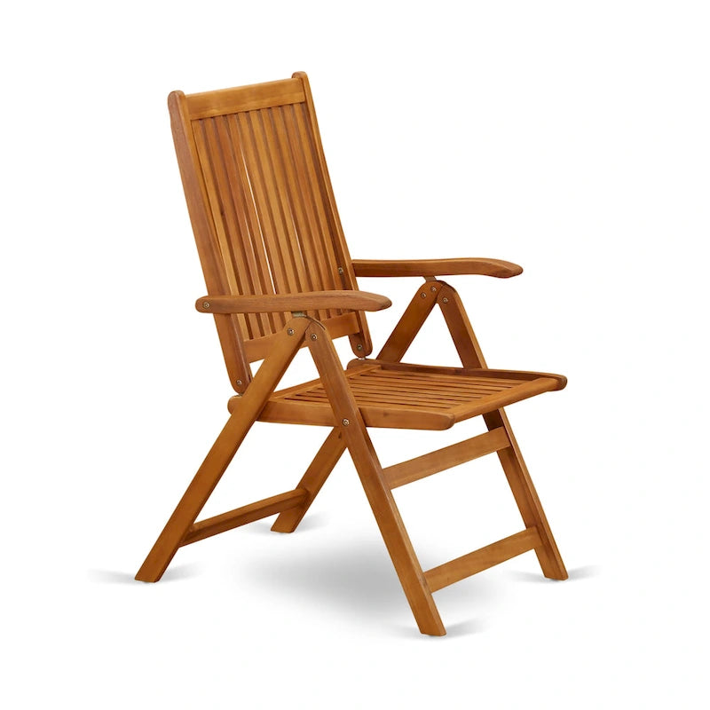East West Furniture Outdoor Set Contains a Round Wood Coffee Table and 2 Folding Adjustable Arm Chairs, Natural Oil - MNCN3C5NA