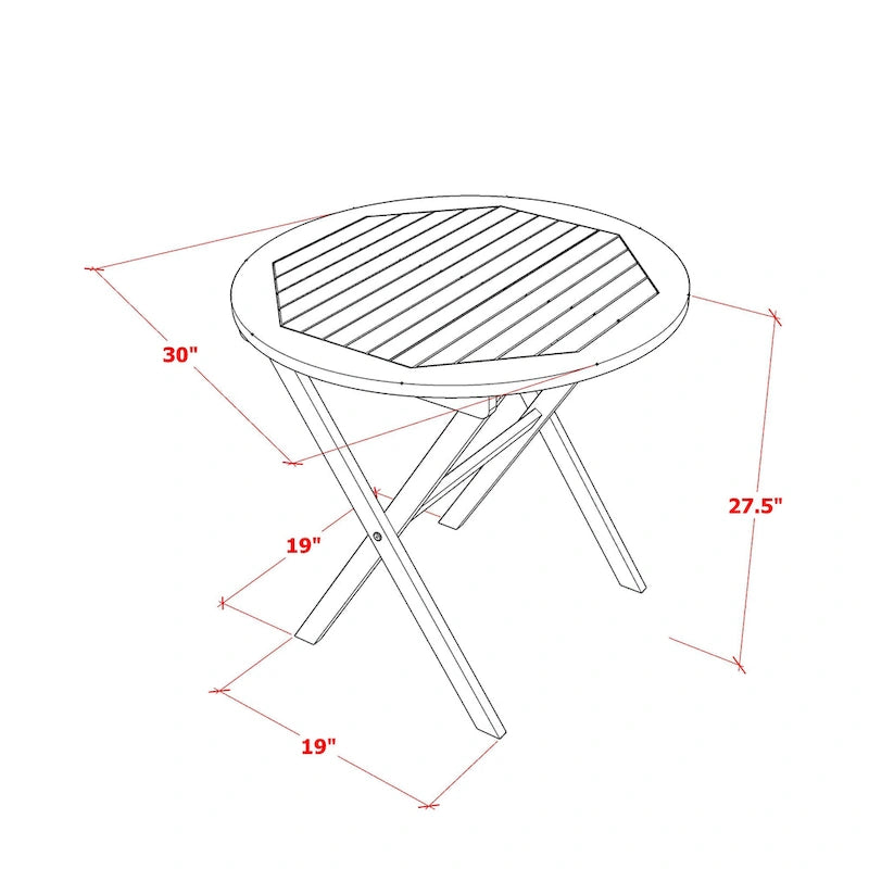 East West Furniture Outdoor Set Contains a Round Wood Coffee Table and 2 Folding Adjustable Arm Chairs, Natural Oil - MNCN3C5NA
