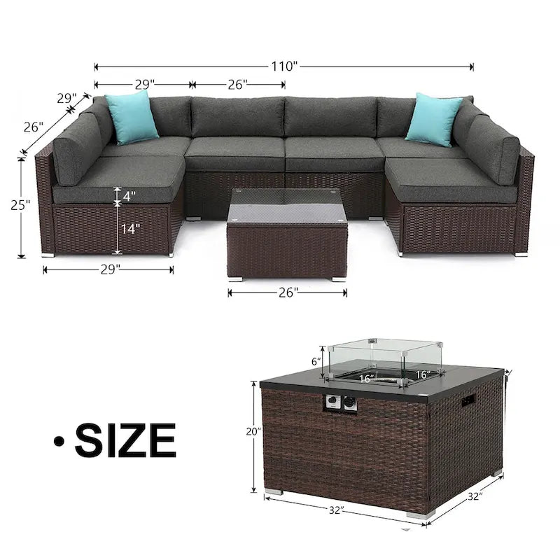 COSIEST 7 Piece Outdoor Patio Furniture Set With Fire Table Fits Tank Outside
