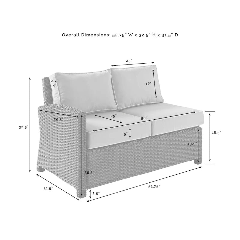 Crosley Bradenton Outdoor Wicker Sectional Left Side Loveseat - 52.75  W x 31.5  D x 32.5  H