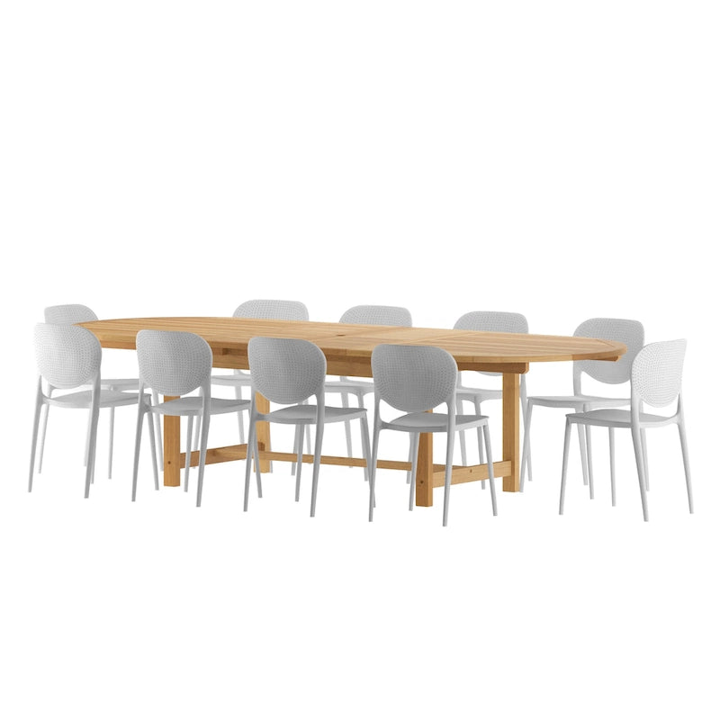Amazonia Pierrer Outdoor Teak Wood Patio Extendable Dining Set