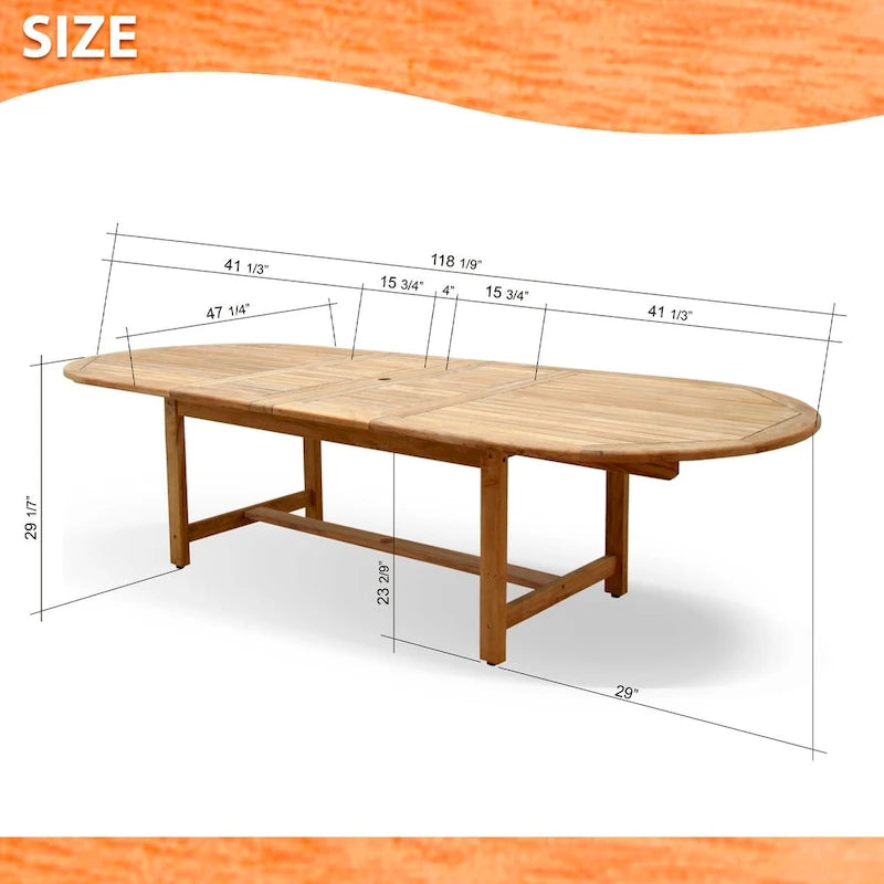 Amazonia Pierrer Outdoor Teak Wood Patio Extendable Dining Set