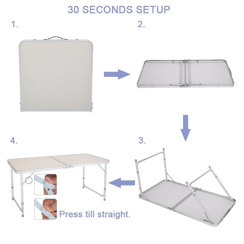 4Ft Portable Camping Table Multipurpose Folding Table White - 4Ft