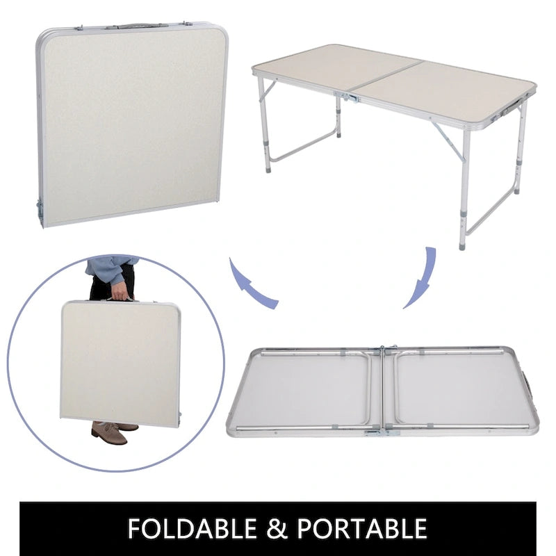 4Ft Portable Camping Table Multipurpose Folding Table White - 4Ft