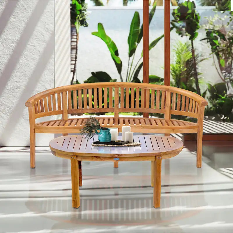 Chic Teak Peanut Teak Wood Triple Outdoor Patio & Garden Bench, Commercial Grade