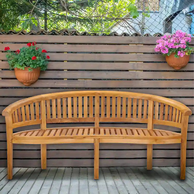 Chic Teak Peanut Teak Wood Triple Outdoor Patio & Garden Bench, Commercial Grade