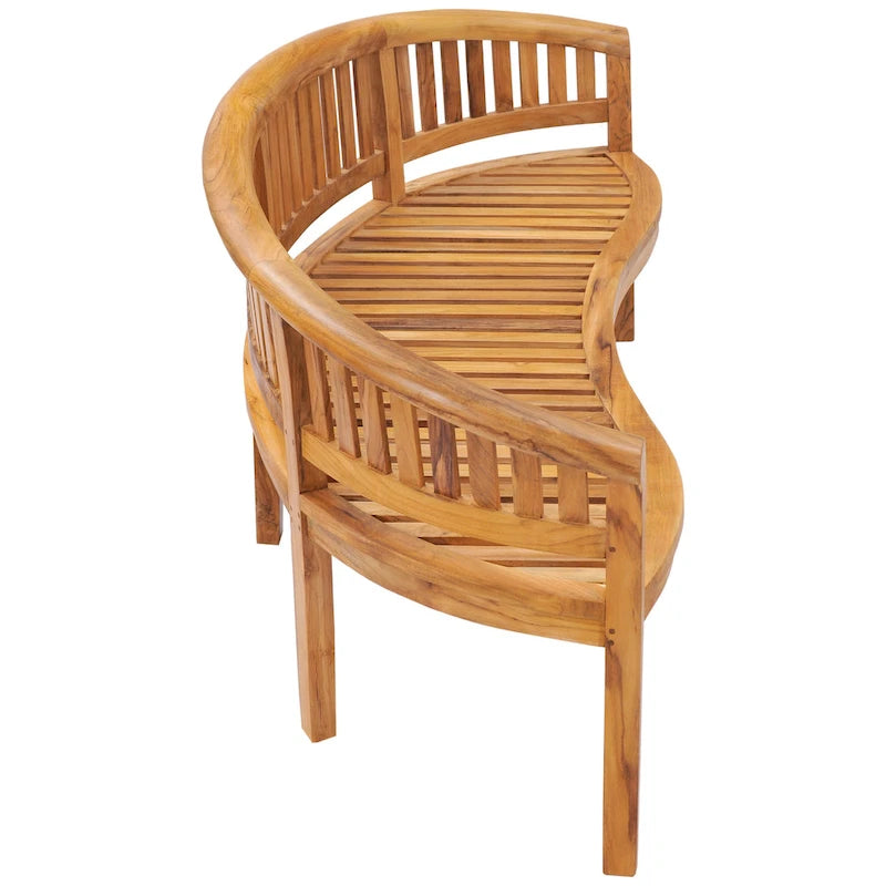 Chic Teak Peanut Teak Wood Triple Outdoor Patio & Garden Bench, Commercial Grade