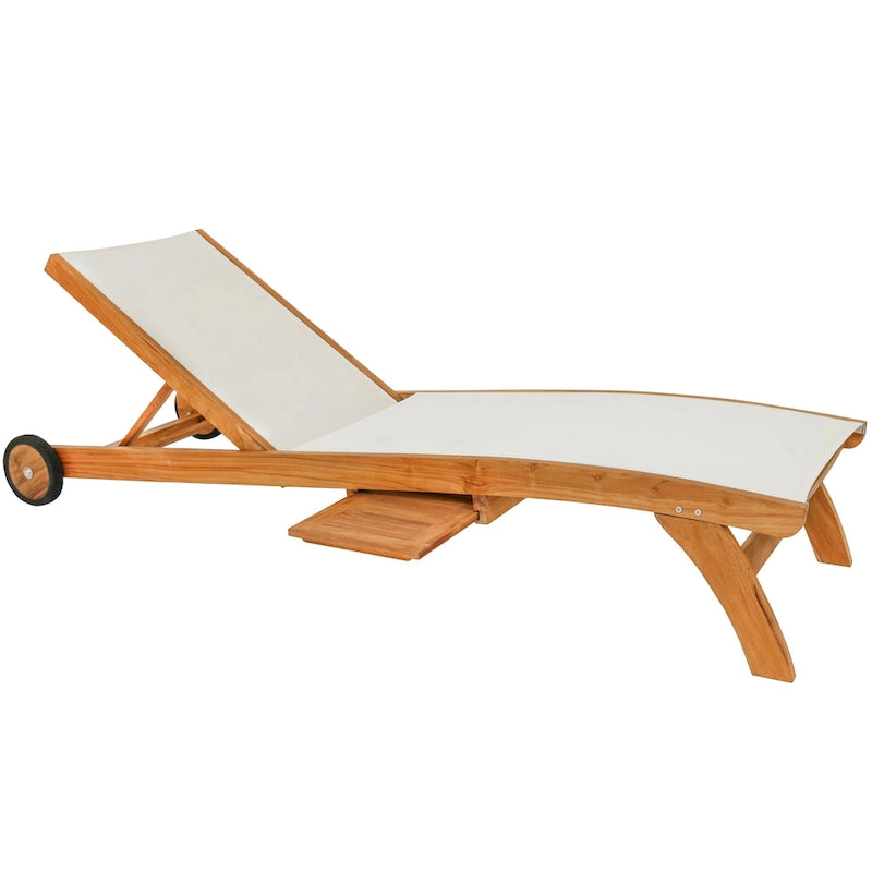 Chic Teak Bahama Teak Wood Pool Lounger With Batyline Mesh, White