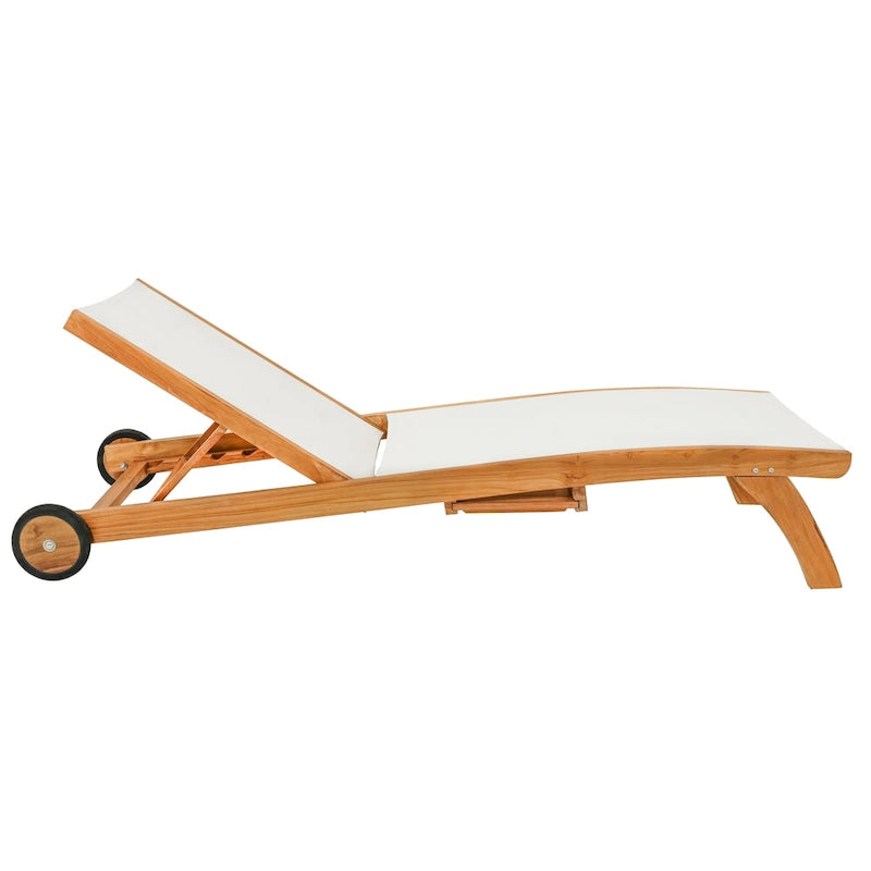 Chic Teak Bahama Teak Wood Pool Lounger With Batyline Mesh, White