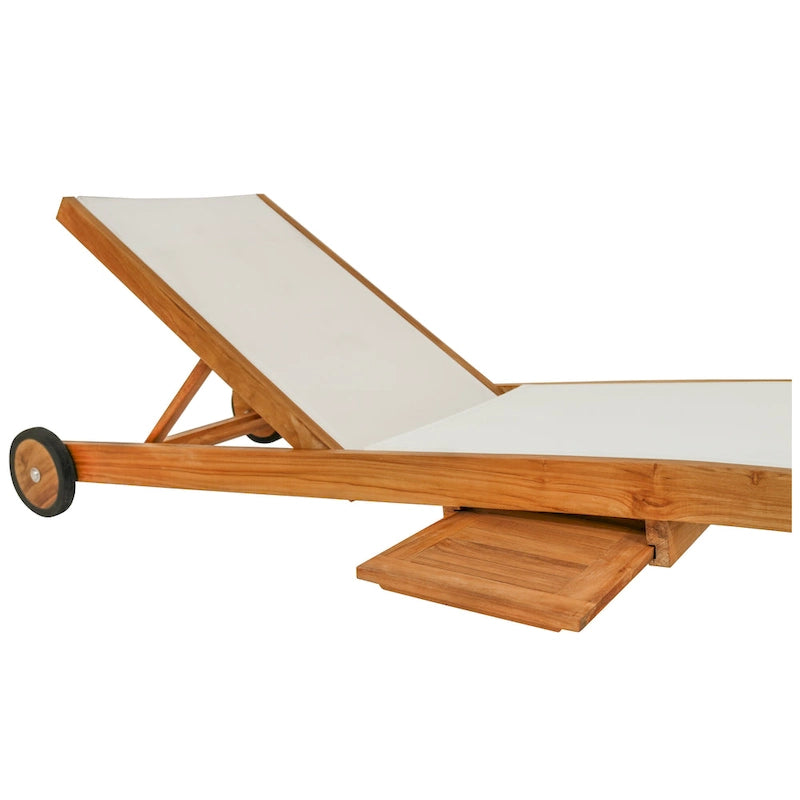 Chic Teak Bahama Teak Wood Pool Lounger With Batyline Mesh, White