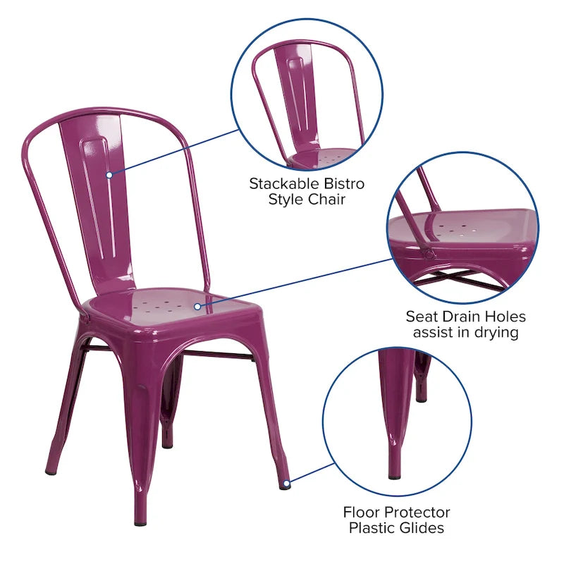Metal Indoor/ Outdoor Stackable Chair - 20 D x 17.5 W x 33.5 H