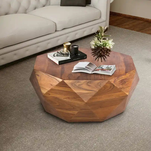 33-Inch Diamond Shape Acacia Wood Coffee Table - Dark Brown