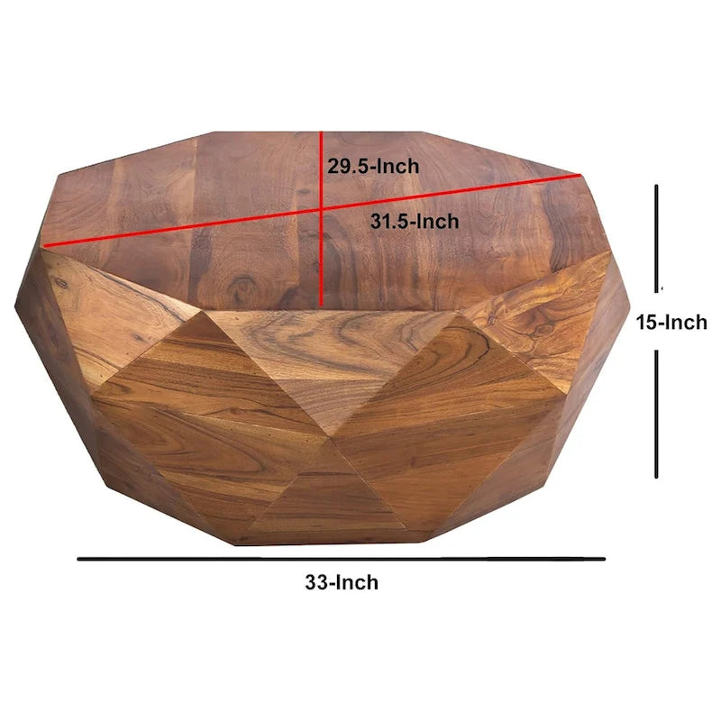 33-Inch Diamond Shape Acacia Wood Coffee Table - Dark Brown