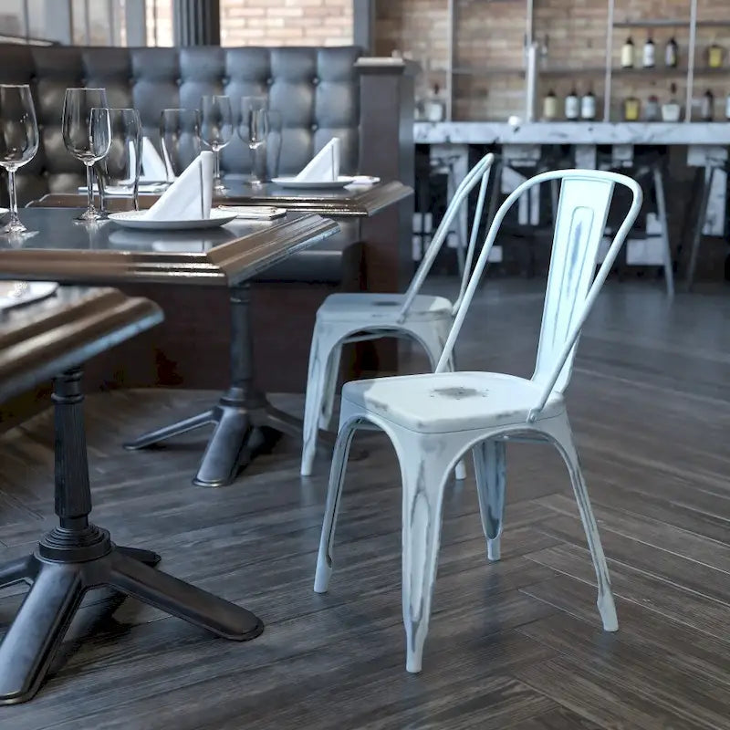 Distressed Metal Indoor/ Outdoor Stackable Chair