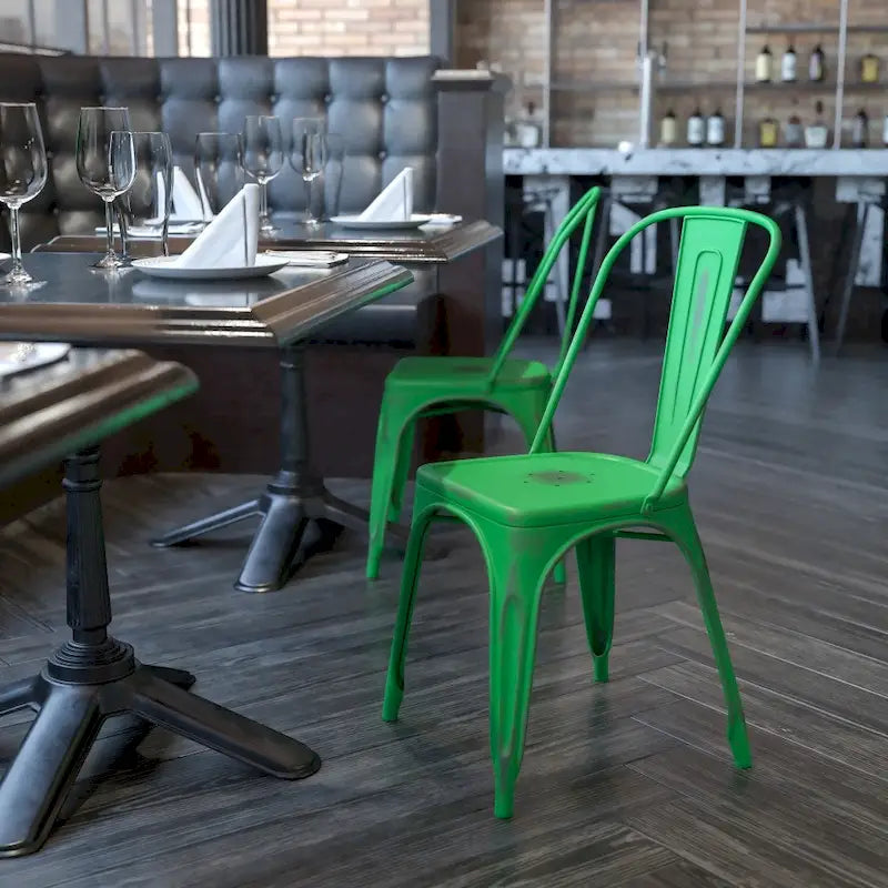 Distressed Metal Indoor/ Outdoor Stackable Chair