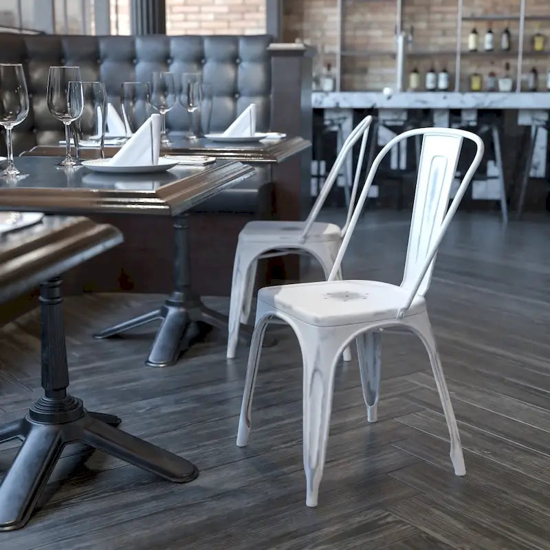 Distressed Metal Indoor/ Outdoor Stackable Chair