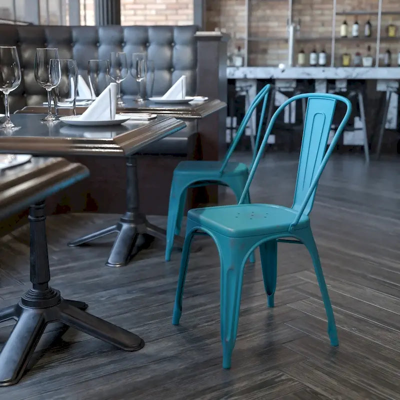 Distressed Metal Indoor/ Outdoor Stackable Chair