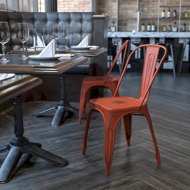 Distressed Metal Indoor/ Outdoor Stackable Chair