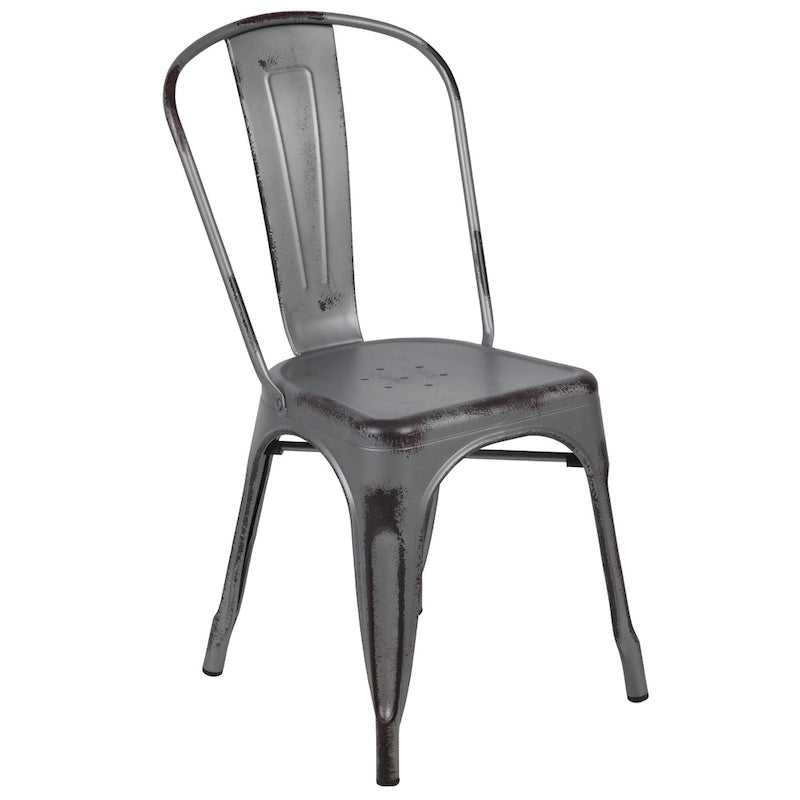 Distressed Metal Indoor/ Outdoor Stackable Chair