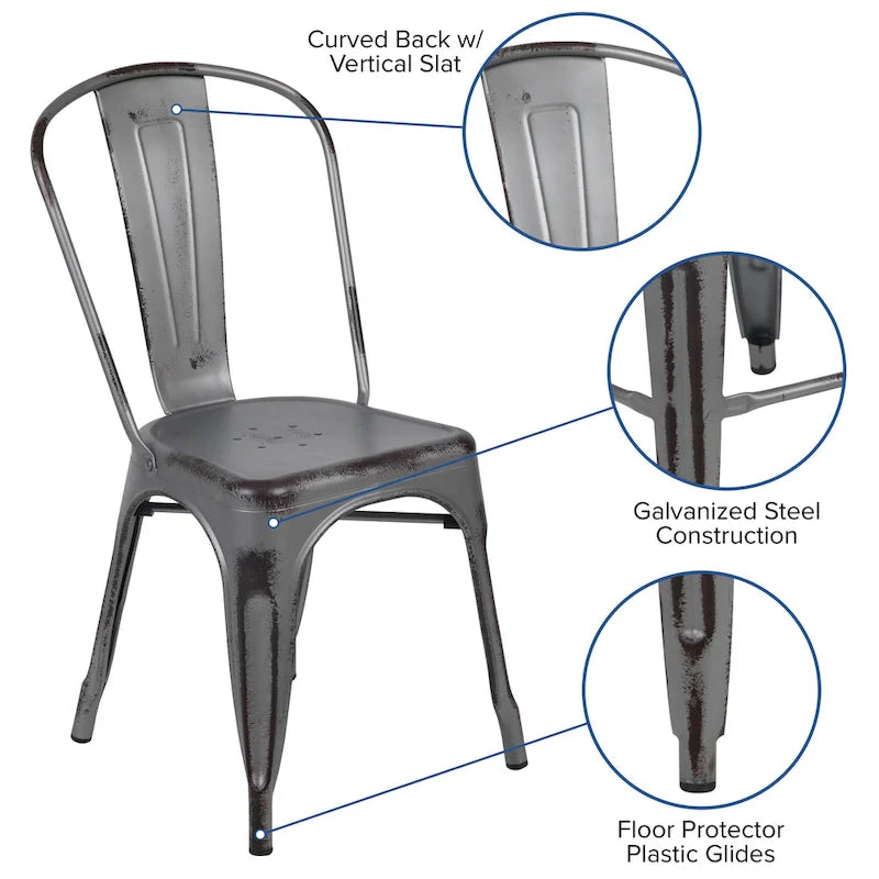 Distressed Metal Indoor/ Outdoor Stackable Chair