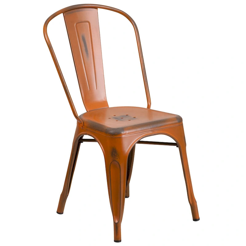 Distressed Metal Indoor/ Outdoor Stackable Chair