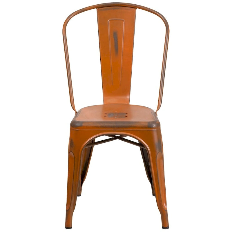 Distressed Metal Indoor/ Outdoor Stackable Chair