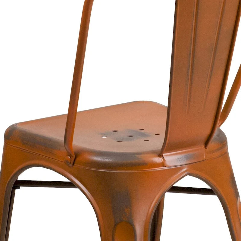 Distressed Metal Indoor/ Outdoor Stackable Chair