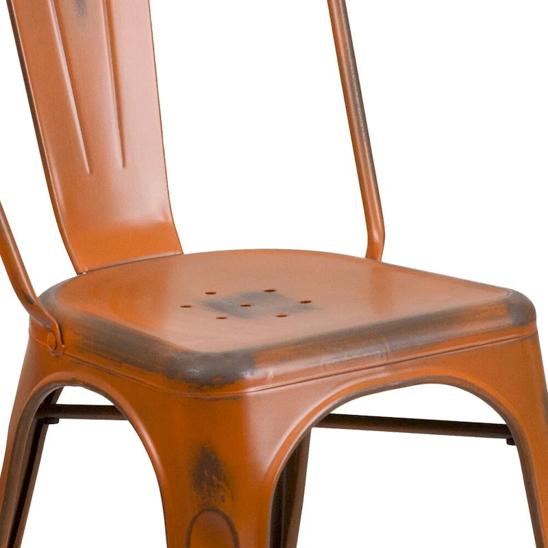 Distressed Metal Indoor/ Outdoor Stackable Chair