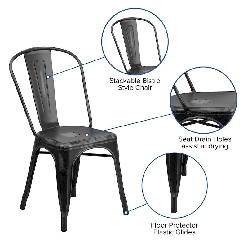 Distressed Metal Indoor/ Outdoor Stackable Chair