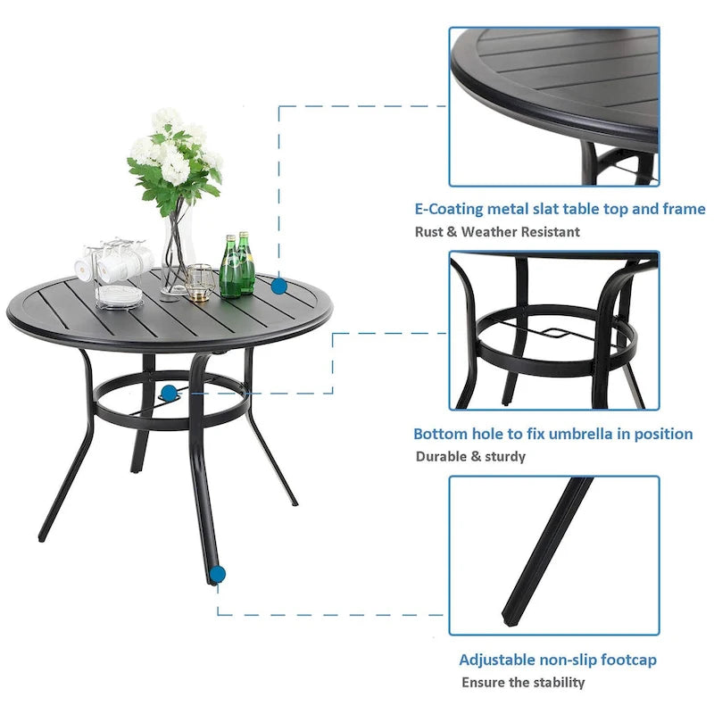 MAISON ARTS 5 Piece Outdoor Patio Dining Set, 4 Swivel Chairs with Cushions and 37.8  Round Table with 1.57  Umbrella Hole