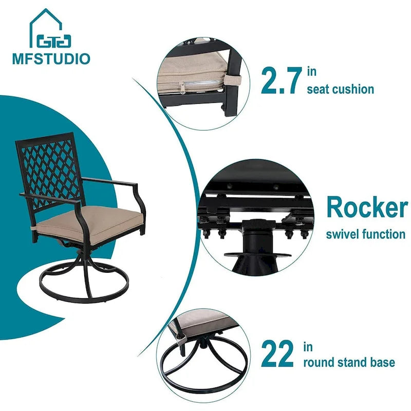 MAISON ARTS 5 Piece Outdoor Patio Dining Set, 4 Swivel Chairs with Cushions and 37.8  Round Table with 1.57  Umbrella Hole