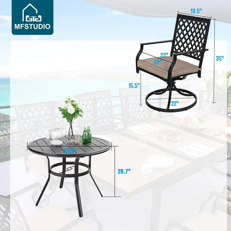 MAISON ARTS 5 Piece Outdoor Patio Dining Set, 4 Swivel Chairs with Cushions and 37.8  Round Table with 1.57  Umbrella Hole