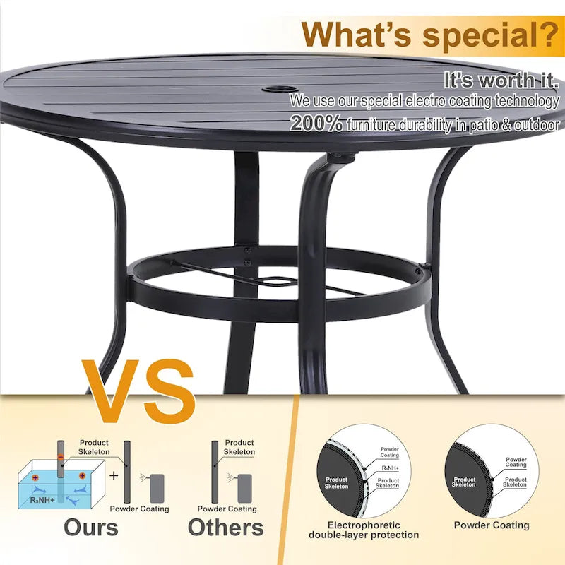 MAISON ARTS 5 Piece Outdoor Patio Dining Set, 4 Swivel Chairs with Cushions and 37.8  Round Table with 1.57  Umbrella Hole