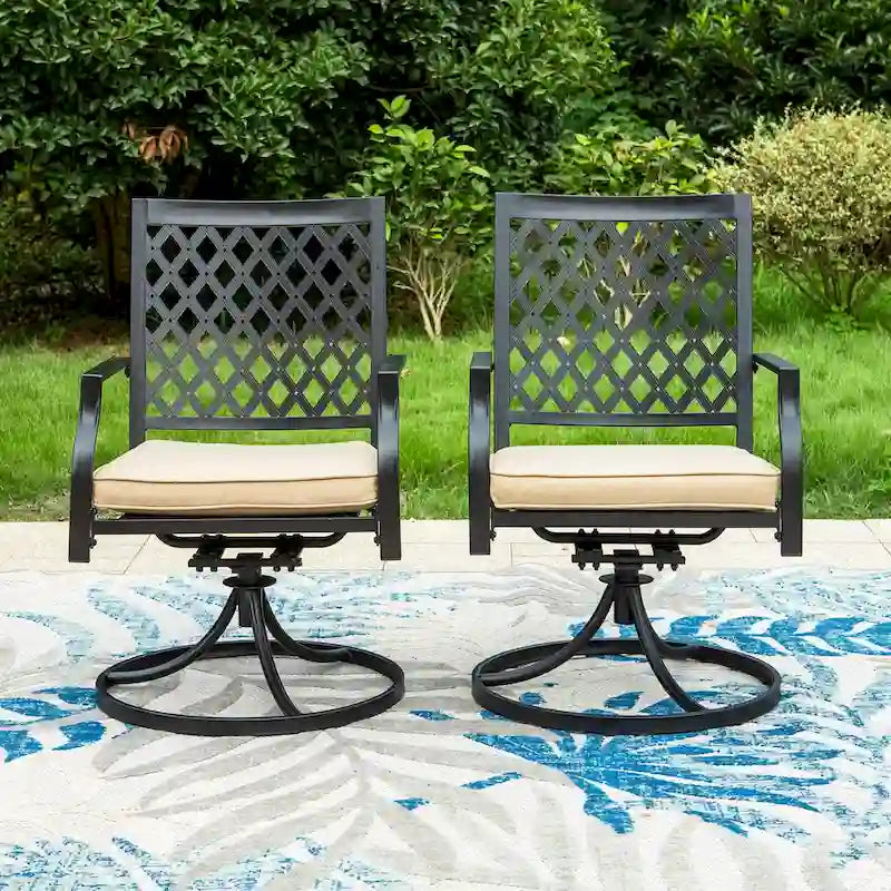 MAISON ARTS 5 Piece Outdoor Patio Dining Set, 4 Swivel Chairs with Cushions and 37.8  Round Table with 1.57  Umbrella Hole