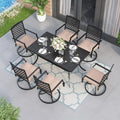 MAISON ARTS 7 Pieces Patio Dining Set, 6 x Swivel Dining Chairs with Cushion and 1 Metal Table with 2.6  Umbrella Hole