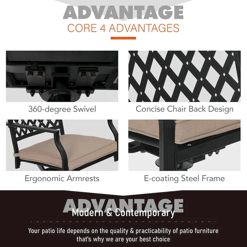 MAISON ARTS 7 Pieces Patio Dining Set, 6 x Swivel Dining Chairs with Cushion and 1 Metal Table with 2.6  Umbrella Hole