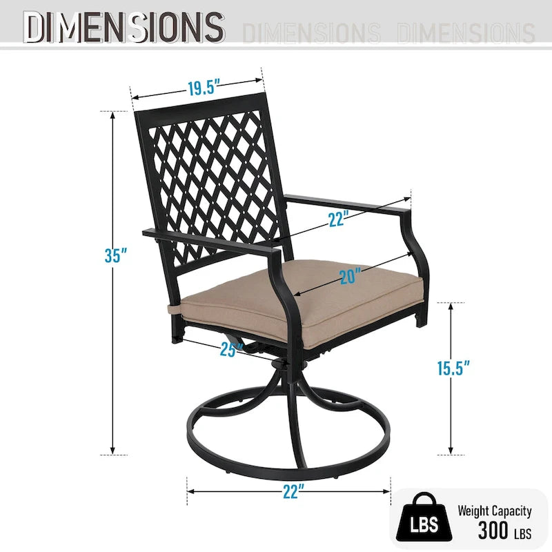 MAISON ARTS 7 Pieces Patio Dining Set, 6 x Swivel Dining Chairs with Cushion and 1 Metal Table with 2.6  Umbrella Hole
