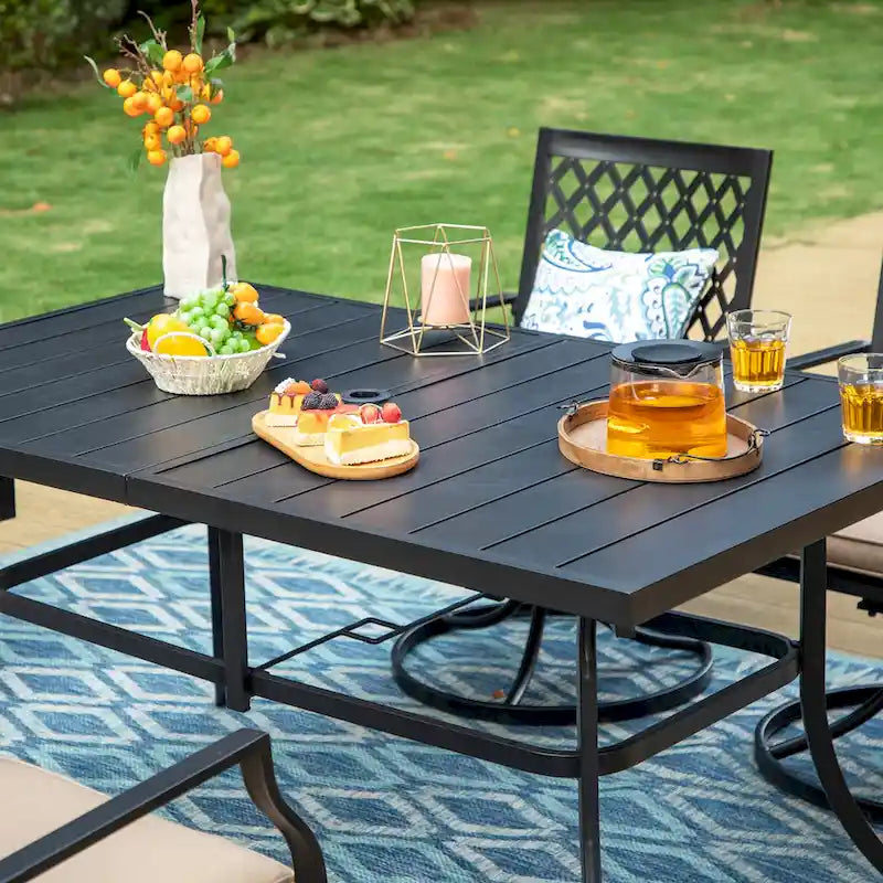 MAISON ARTS 7 Pieces Patio Dining Set, 6 x Swivel Dining Chairs with Cushion and 1 Metal Table with 2.6  Umbrella Hole