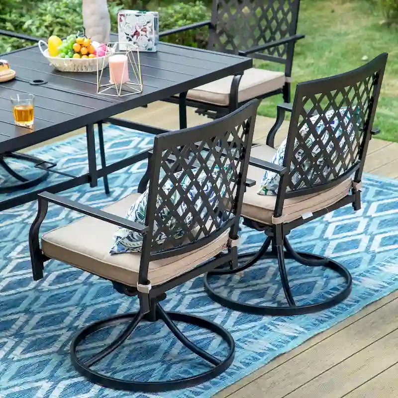 MAISON ARTS 7 Pieces Patio Dining Set, 6 x Swivel Dining Chairs with Cushion and 1 Metal Table with 2.6  Umbrella Hole