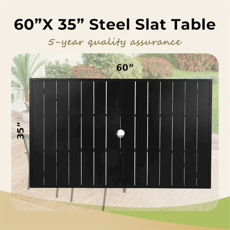 MAISON ARTS 7 Pieces Patio Dining Set, 6 x Swivel Dining Chairs with Cushion and 1 Metal Table with 2.6  Umbrella Hole