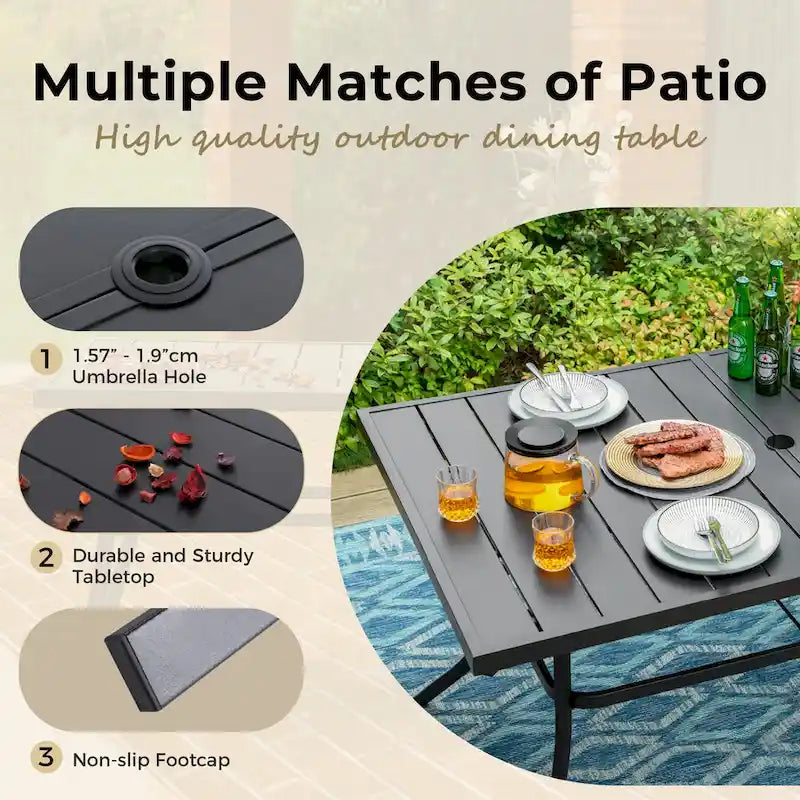 MAISON ARTS 7 Pieces Patio Dining Set, 6 x Swivel Dining Chairs with Cushion and 1 Metal Table with 2.6  Umbrella Hole