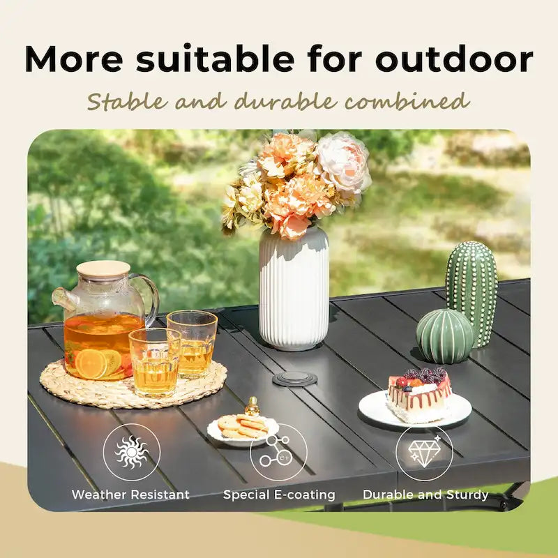 MAISON ARTS 7 Pieces Patio Dining Set, 6 x Swivel Dining Chairs with Cushion and 1 Metal Table with 2.6  Umbrella Hole