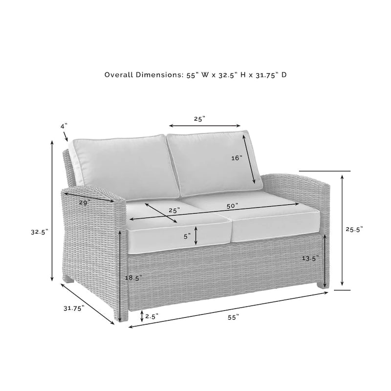 Crosley Bradenton Outdoor Wicker 5-Piece Sofa Set with Sangria Cushions