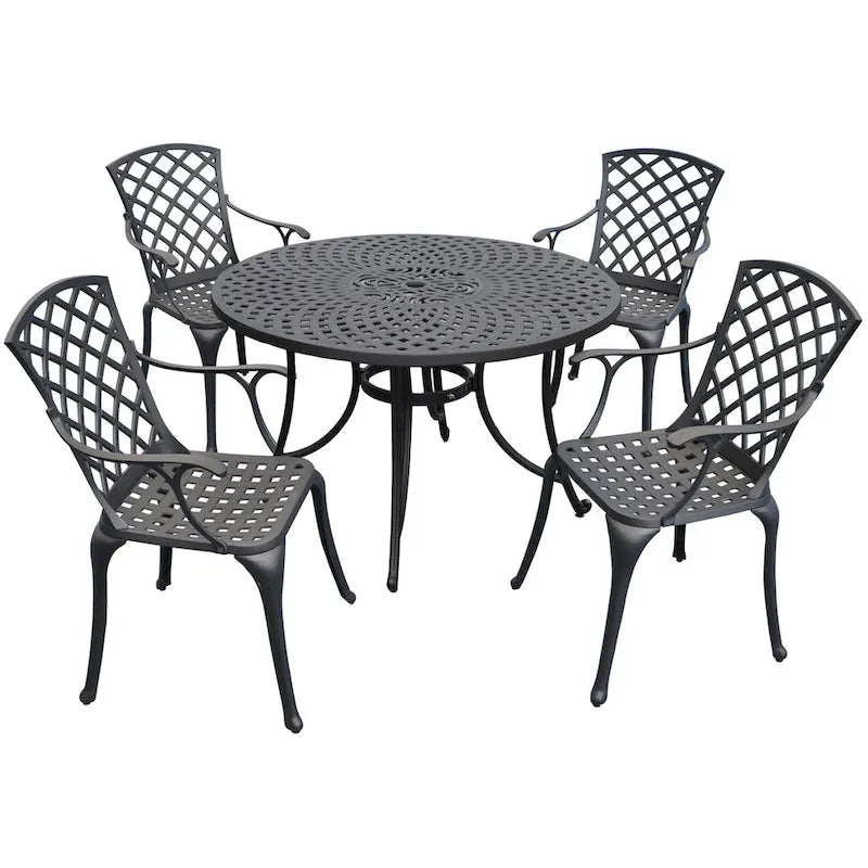 Crosley Sedona 46  Five Piece Cast Aluminum Outdoor Dining Set in Black