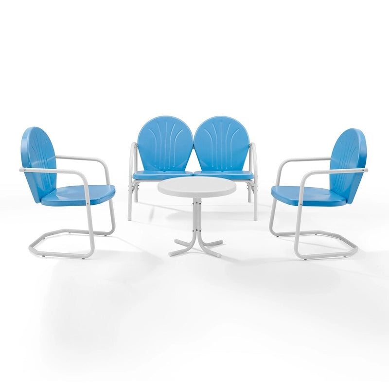 Griffith Sky Blue Finish Loveseat and 2 Chairs/White Finish Side Table Metal Outdoor Conversation Set