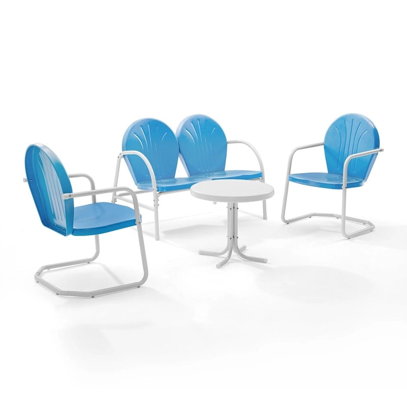 Griffith Sky Blue Finish Loveseat and 2 Chairs/White Finish Side Table Metal Outdoor Conversation Set