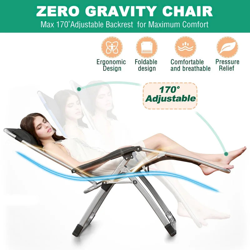 DoCred Folding Outdoor Zero Gravity Chair, with Cushion, Pillow, Blue