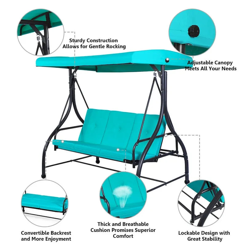 3-Seats Patio Swing Canopy Hammock Porch Swing Glider