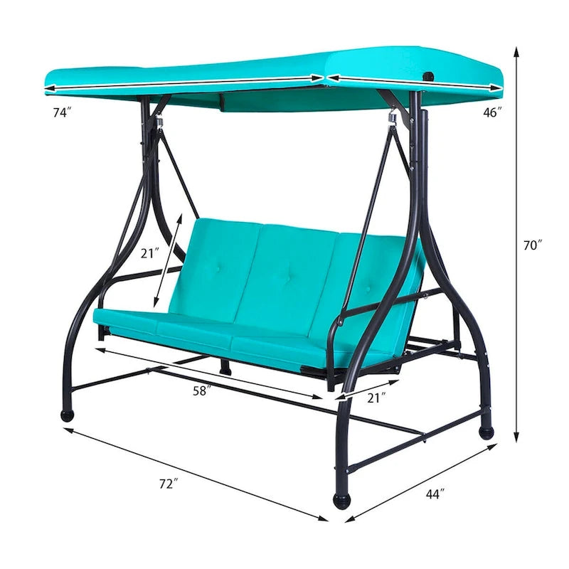 3-Seats Patio Swing Canopy Hammock Porch Swing Glider