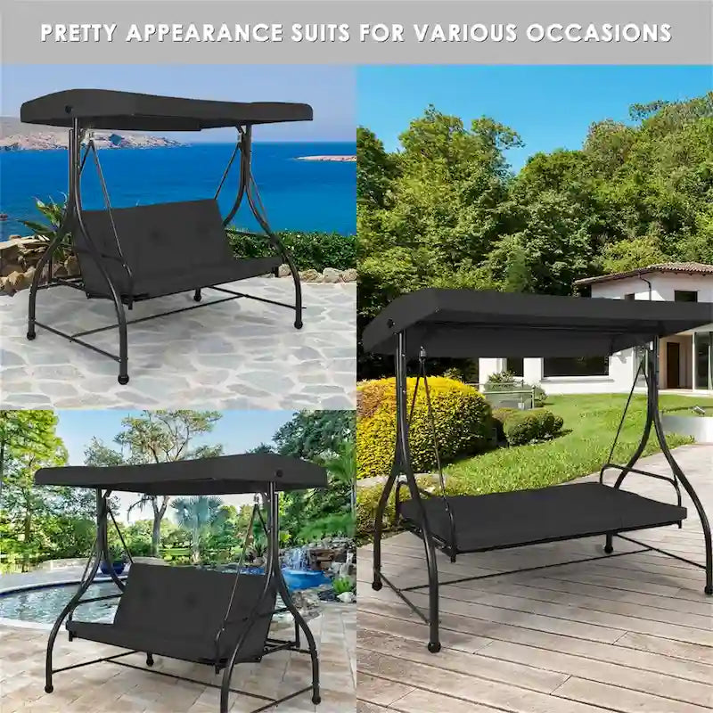 3-Seats Patio Swing Canopy Hammock Porch Swing Glider